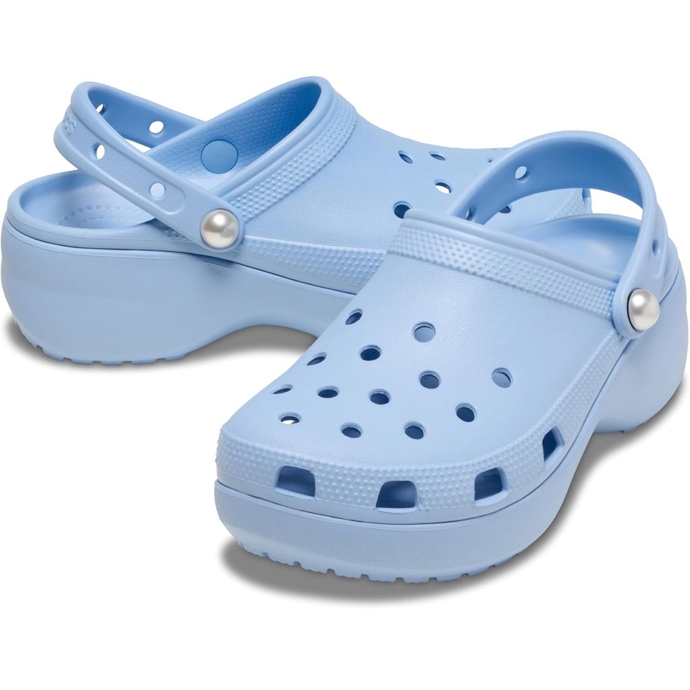 NWOT Crocs Women's Sz 11 Classic Platform Clog, blue calcite w/ faux pearl rivet - Picture 5 of 10
